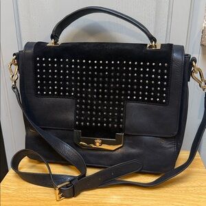 Vince Camuto Amy Buff Glazed Suede Studded Tablet Shoulder Handbag